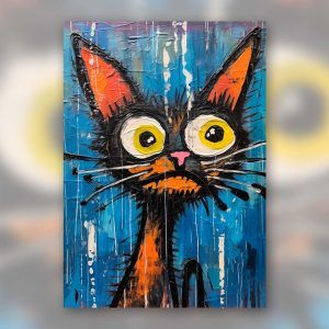 Gato sobre fondo azul póster rígido